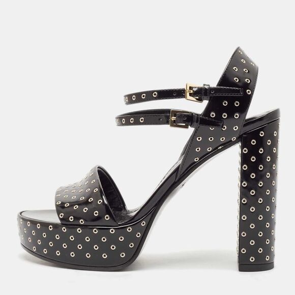 Louis Vuitton Black Leather Eyelet Platfrom Sandals Size 37